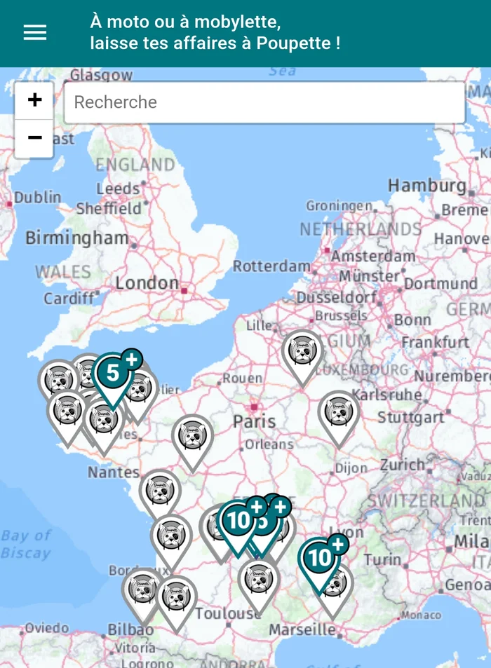 Carte des commerces partenaires dans l’application Poupette